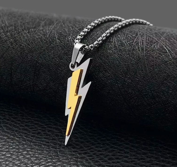 Men's Fashion Jewelry Silver & Gold Lightning Bolt Pendant Necklace