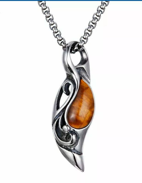 Load image into Gallery viewer, Cool Mens Tiger Eye Stone Pendant Necklace Stainless Steel Men Vintage Gift
