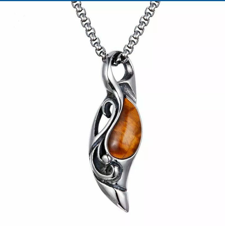 Cool Mens Tiger Eye Stone Pendant Necklace Stainless Steel Men Vintage Gift