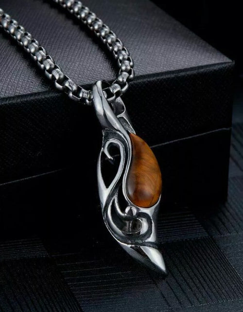Load image into Gallery viewer, Cool Mens Tiger Eye Stone Pendant Necklace Stainless Steel Men Vintage Gift
