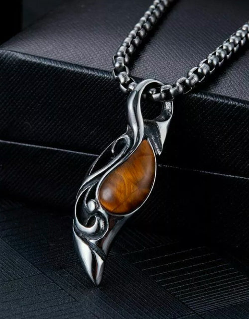 Load image into Gallery viewer, Cool Mens Tiger Eye Stone Pendant Necklace Stainless Steel Men Vintage Gift
