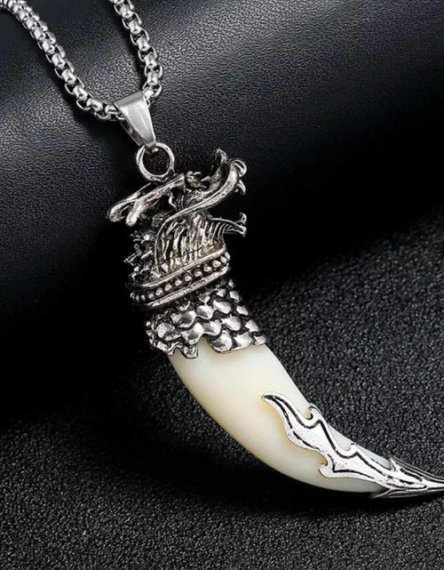 Load image into Gallery viewer, Men&#39;s Fashion Jewelry Silver Viking Dragon Ivory Pendant Necklace
