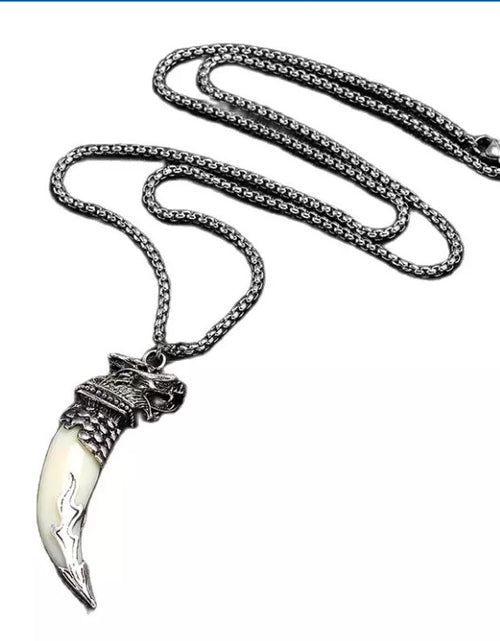 Load image into Gallery viewer, Men&#39;s Fashion Jewelry Silver Viking Dragon Ivory Pendant Necklace
