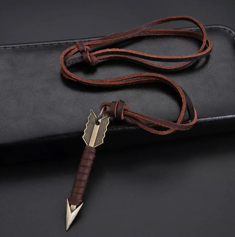 Men's Fashion Jewelry Vintage Brown Leather Arrow Pendant Necklace