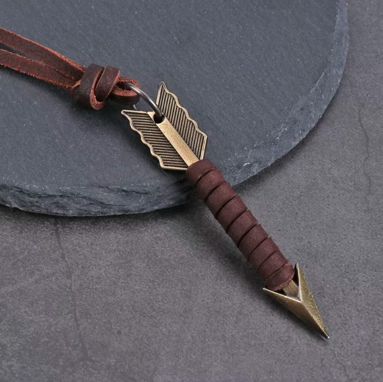 Men's Fashion Jewelry Vintage Brown Leather Arrow Pendant Necklace