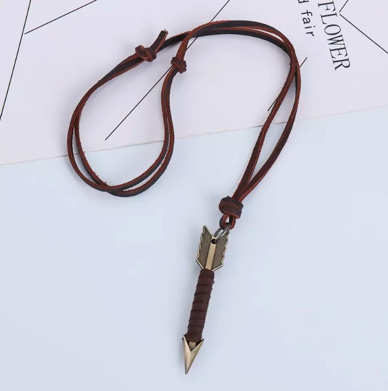 Men's Fashion Jewelry Vintage Brown Leather Arrow Pendant Necklace