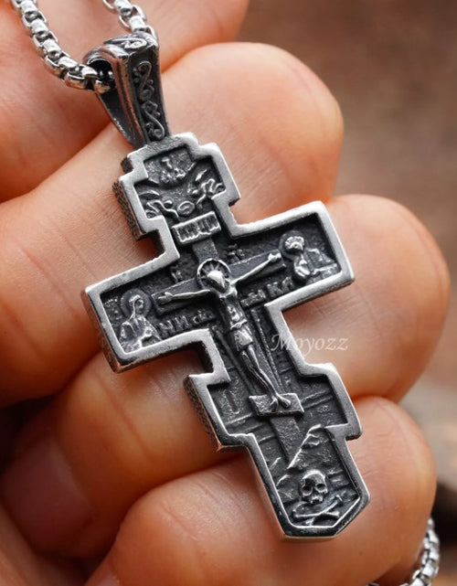 Load image into Gallery viewer, Mens Russian Orthodox Crucifix Cross Pendant Necklace Stainless Steel Men Gift
