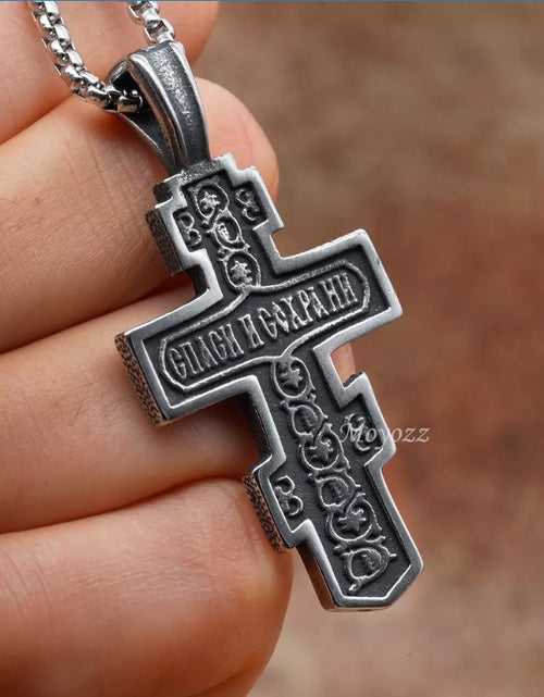 Load image into Gallery viewer, Mens Russian Orthodox Crucifix Cross Pendant Necklace Stainless Steel Men Gift
