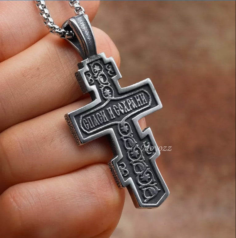 Mens Russian Orthodox Crucifix Cross Pendant Necklace Stainless Steel Men Gift