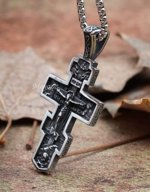 Load image into Gallery viewer, Mens Russian Orthodox Crucifix Cross Pendant Necklace Stainless Steel Men Gift
