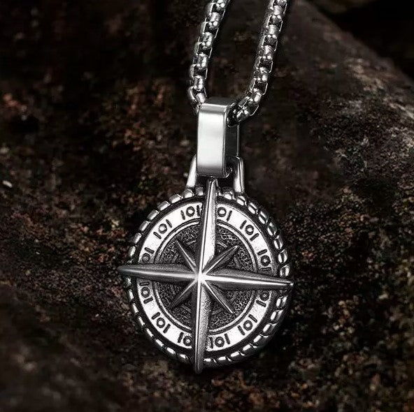 Mens Vintage North Stars Nautical Compass Pendant Necklace Stainless Steel Gift