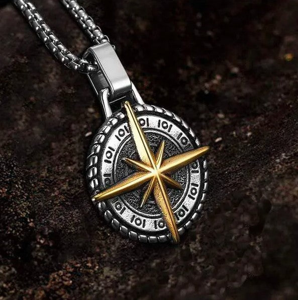 Nautical North Star Compass Pendant Necklace Cool Mens For Gift Stainless Steel