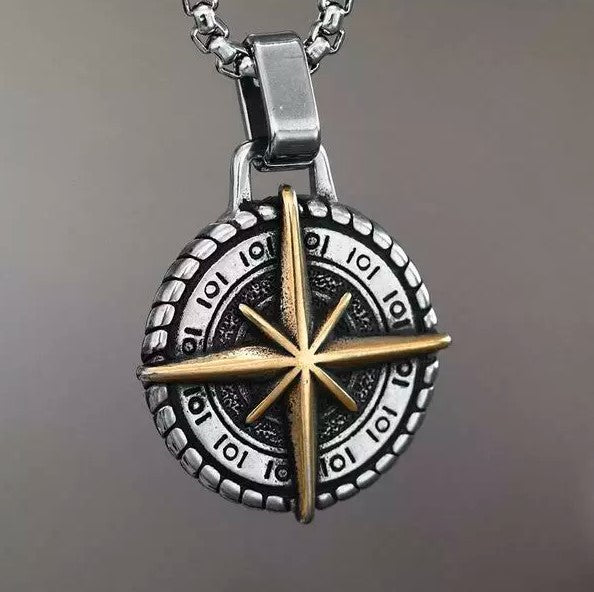 Nautical North Star Compass Pendant Necklace Cool Mens For Gift Stainless Steel