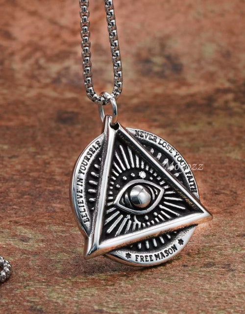 Load image into Gallery viewer, Mens Illuminati Masonic All Seeing Eye Pendant Necklace Stainless Steel Gift
