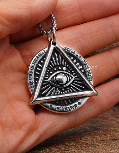Load image into Gallery viewer, Mens Illuminati Masonic All Seeing Eye Pendant Necklace Stainless Steel Gift

