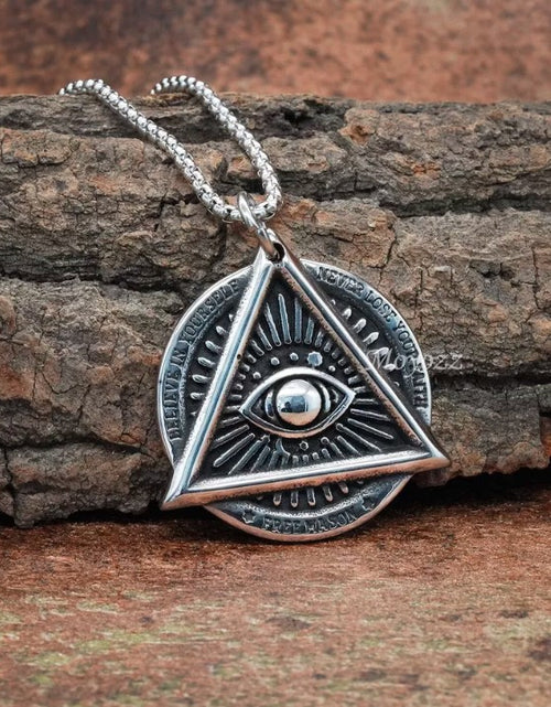 Load image into Gallery viewer, Mens Illuminati Masonic All Seeing Eye Pendant Necklace Stainless Steel Gift
