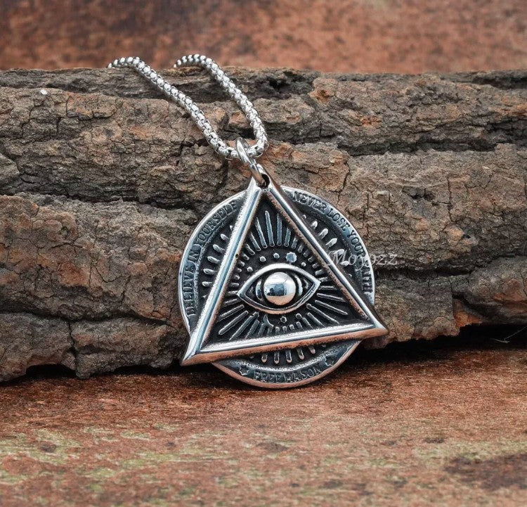 Mens Illuminati Masonic All Seeing Eye Pendant Necklace Stainless Steel Gift