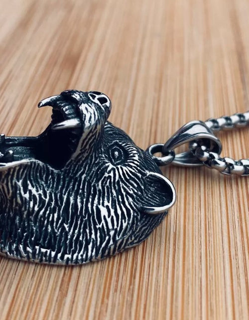 Load image into Gallery viewer, Mens Vintage Stainless Steel Grizzly Bear Head Claw Pendant Necklace Men
