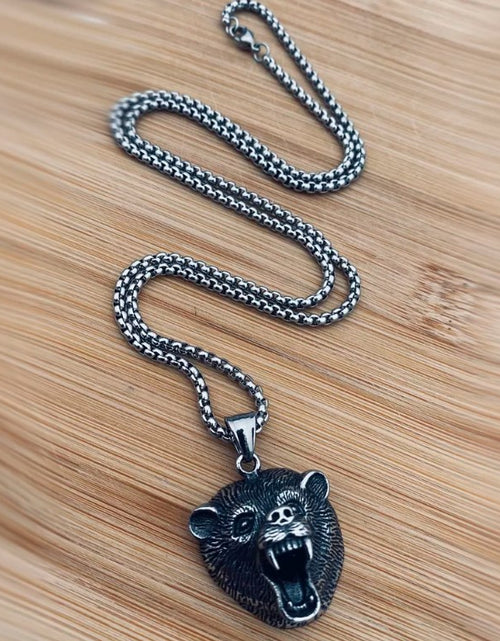 Load image into Gallery viewer, Mens Vintage Stainless Steel Grizzly Bear Head Claw Pendant Necklace Men
