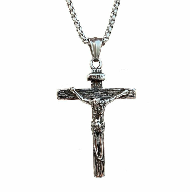 Mens Stainless Steel Jesus Christ Crucifix Cross Pendant Necklace For Men Gift