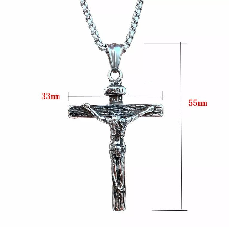 Mens Stainless Steel Jesus Christ Crucifix Cross Pendant Necklace For Men Gift