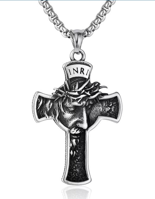 Load image into Gallery viewer, Mens Stainless Steel Jesus Christ Face Crucifix Cross Gothic Pendant Necklace
