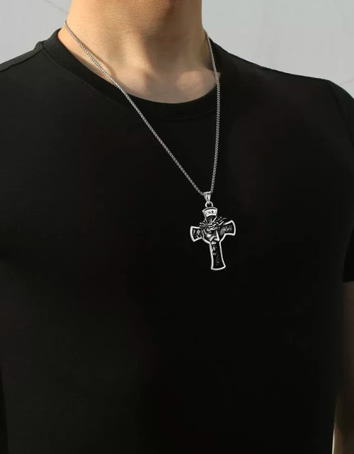 Load image into Gallery viewer, Mens Stainless Steel Jesus Christ Face Crucifix Cross Gothic Pendant Necklace
