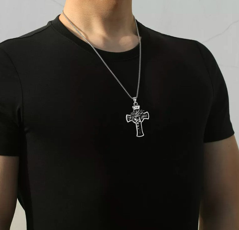 Mens Stainless Steel Jesus Christ Face Crucifix Cross Gothic Pendant Necklace