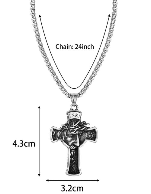Load image into Gallery viewer, Mens Stainless Steel Jesus Christ Face Crucifix Cross Gothic Pendant Necklace
