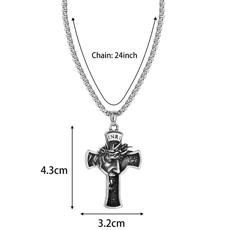 Mens Stainless Steel Jesus Christ Face Crucifix Cross Gothic Pendant Necklace