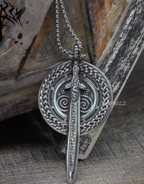 Load image into Gallery viewer, Mens Stainless Steel Nordic Norse Viking Odin Shield Pendant Necklace Men
