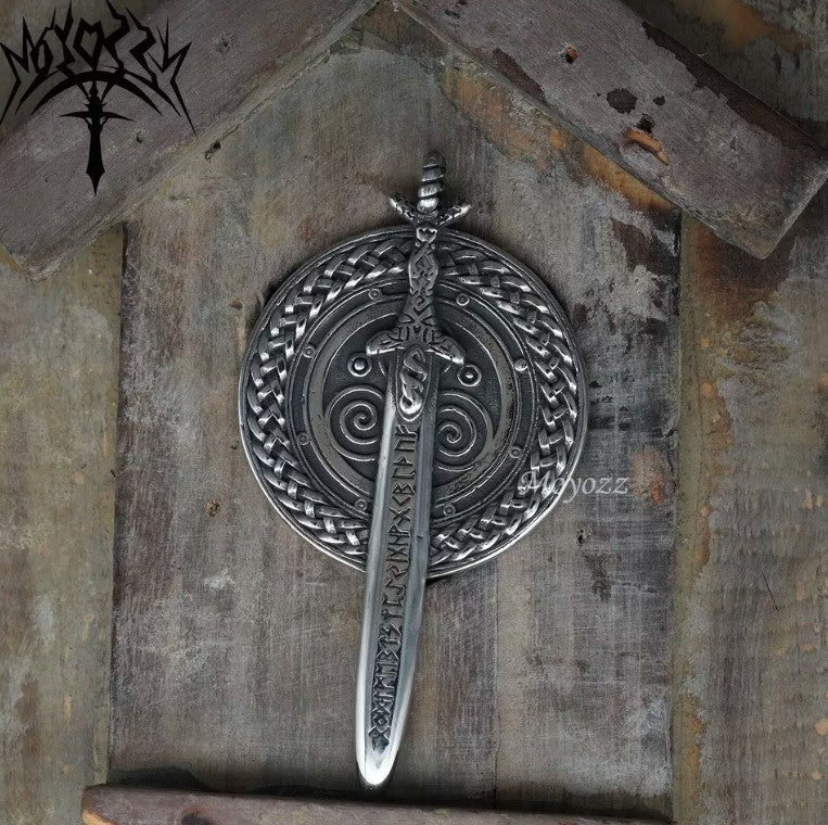 Mens Stainless Steel Nordic Norse Viking Odin Shield Pendant Necklace Men