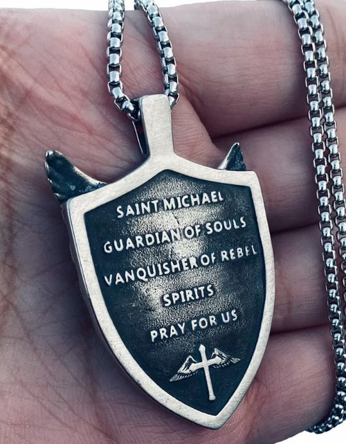 Load image into Gallery viewer, Catholic Christian Saint St Michael Medal Medallion Pendant Necklace Sales
