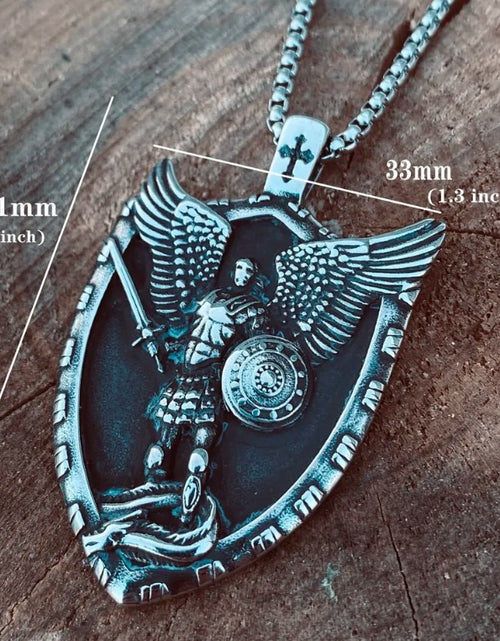 Load image into Gallery viewer, Catholic Christian Saint St Michael Medal Medallion Pendant Necklace Sales
