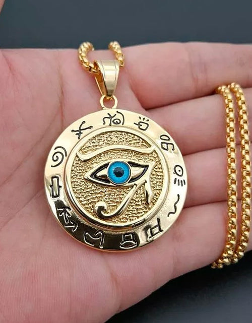 Load image into Gallery viewer, Egyptian Eye of Horus Protection Pendant Gold Stainless Steel Necklace 24&quot;
