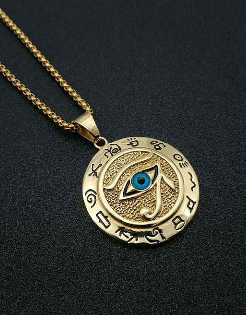 Load image into Gallery viewer, Egyptian Eye of Horus Protection Pendant Gold Stainless Steel Necklace 24&quot;
