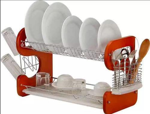 Load image into Gallery viewer, Wood Kitchen Dish Rack With Spoon Fork Holder 2 Tier 22 x 14 x 10 inches
