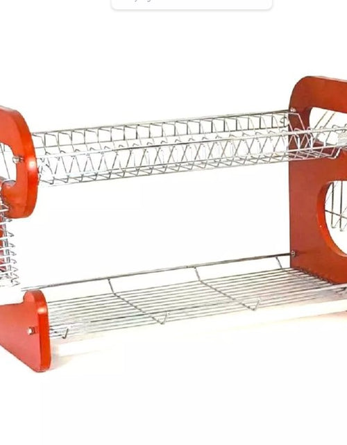 Load image into Gallery viewer, Wood Kitchen Dish Rack With Spoon Fork Holder 2 Tier 22 x 14 x 10 inches
