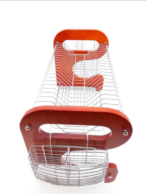 Wood Kitchen Dish Rack With Spoon Fork Holder 2 Tier 22 x 14 x 10 inches