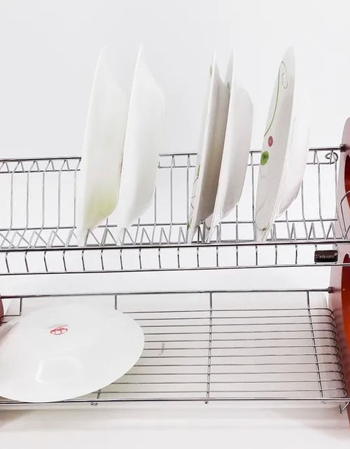 Load image into Gallery viewer, Wood Kitchen Dish Rack With Spoon Fork Holder 2 Tier 22 x 14 x 10 inches
