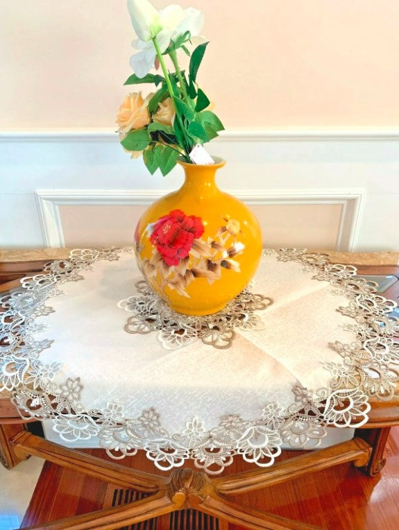 Round Lace Table Cloth Floral embroidered 1 Pc, 36 inches