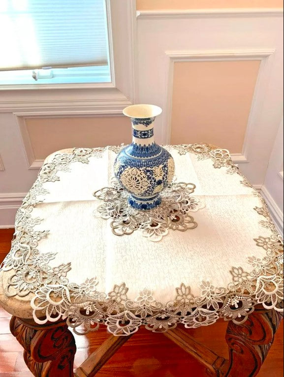 Round Lace Table Cloth Floral embroidered 1 Pc, 36 inches