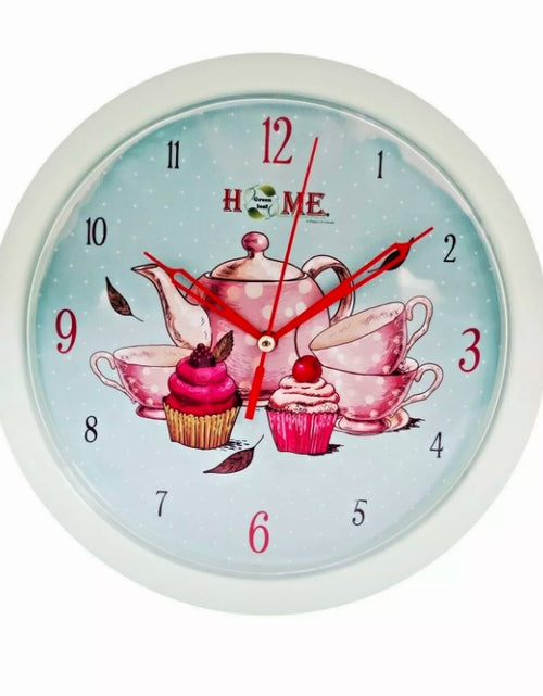 Load image into Gallery viewer, 9.6&quot; Kitchen Wall Clock With Tea &amp; Cupcakes Design, Turquoise
