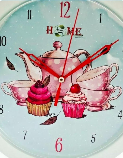 Load image into Gallery viewer, 9.6&quot; Kitchen Wall Clock With Tea &amp; Cupcakes Design, Turquoise
