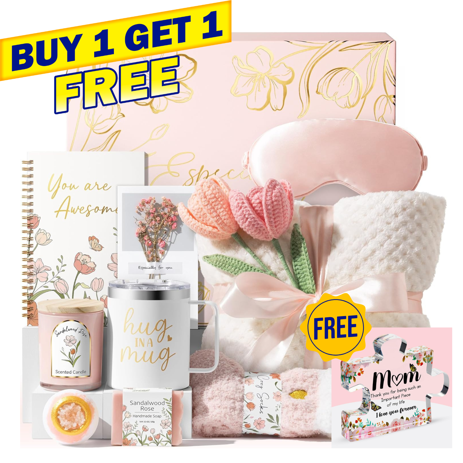 Spa Gift Basket for Women – Self Care, Birthday & Thinking of You Gift (FREE Engraved Acrylic Block Puzzles )