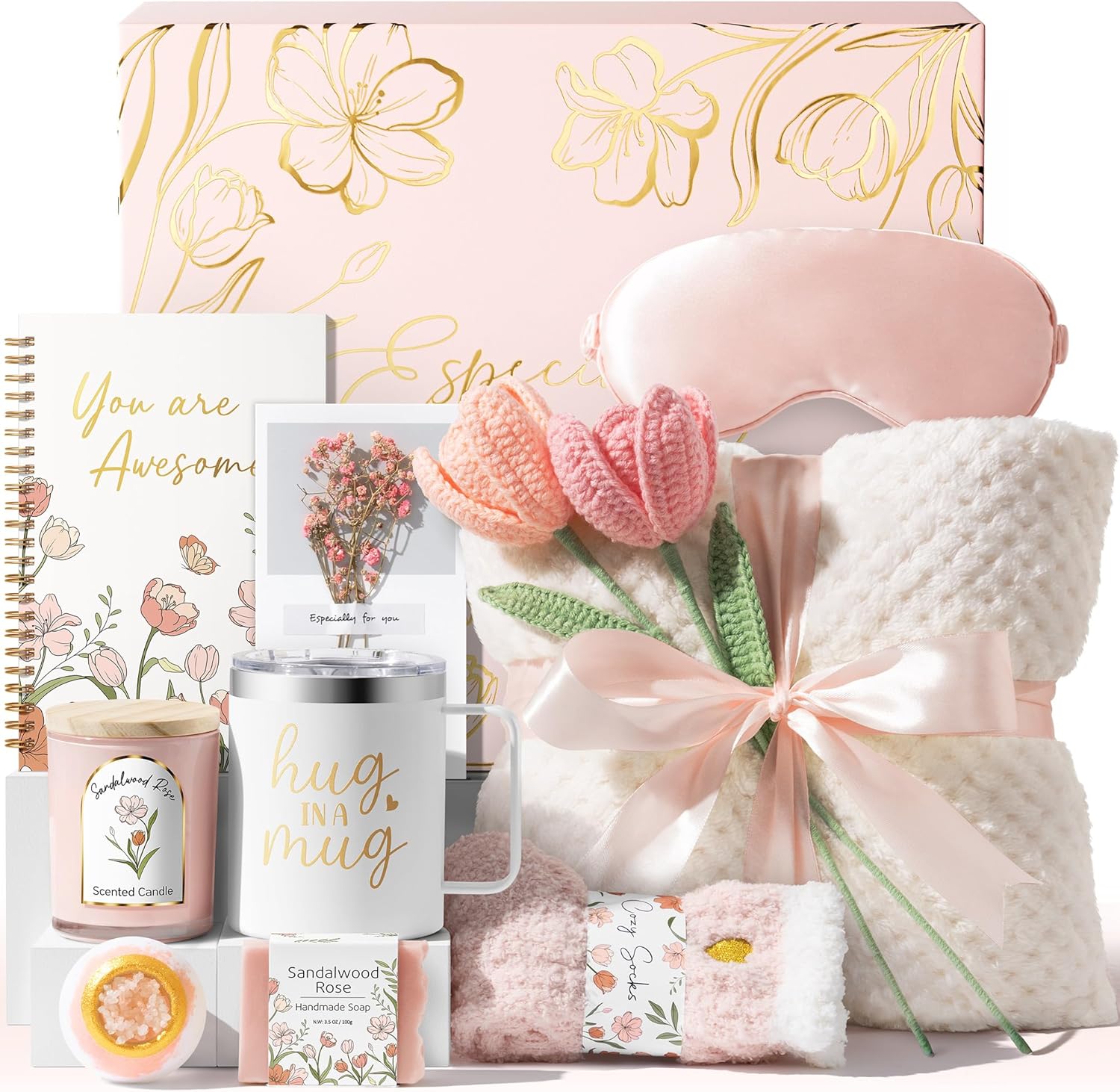 Spa Gift Basket for Women – Self Care, Birthday & Thinking of You Gift (FREE Engraved Acrylic Block Puzzles )