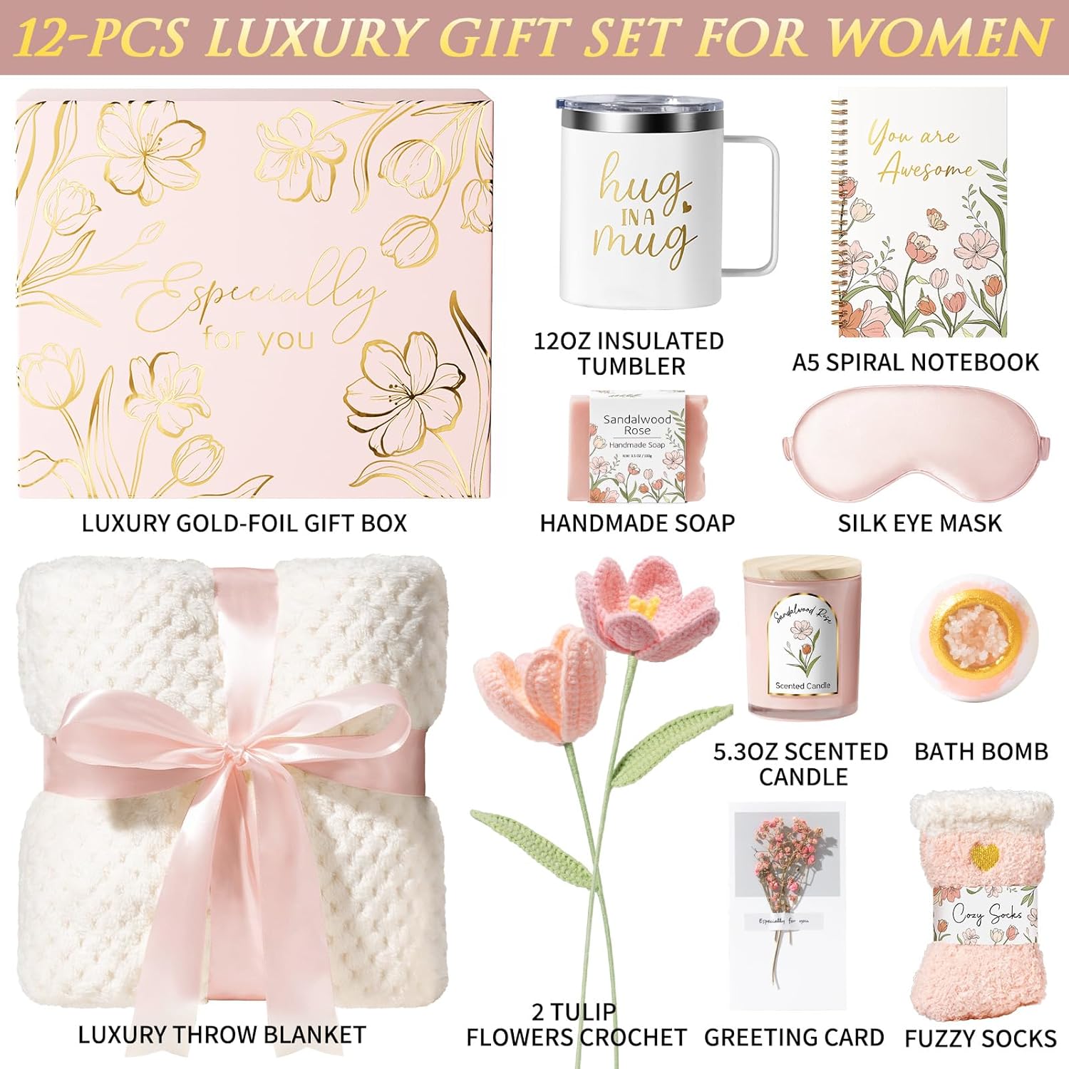Spa Gift Basket for Women – Self Care, Birthday & Thinking of You Gift (FREE Engraved Acrylic Block Puzzles )