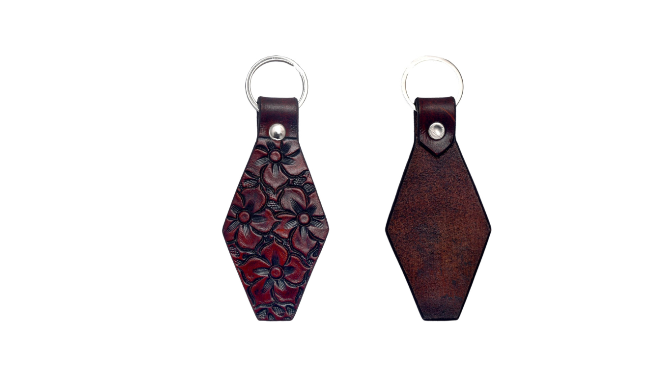 Hand Tooled/Painted/Antiqued Leather Key Chains, Antique Floral