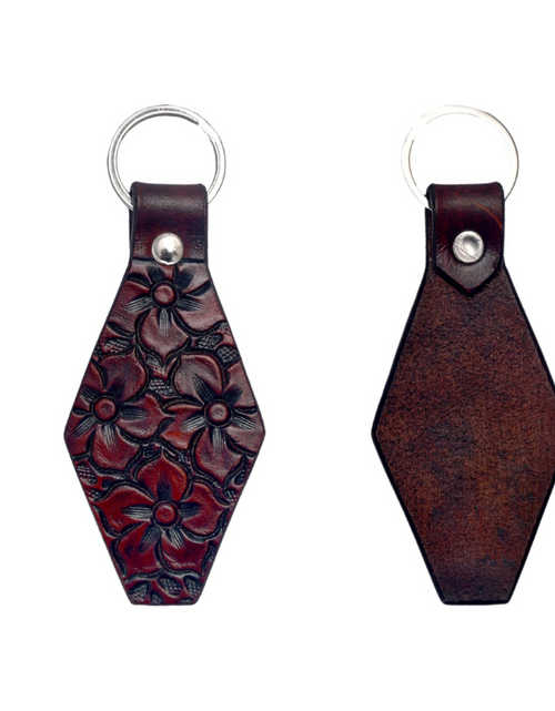 Load image into Gallery viewer, Hand Tooled/Painted/Antiqued Leather Key Chains, Antique Floral
