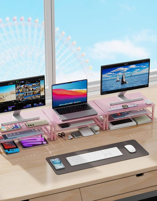 Load image into Gallery viewer, 2-Tier Metal Monitor Stand Riser, Desk Organizer for Office Supplies
